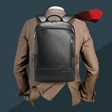 BOPai Unisex Slim Genuine Leather Laptop Backpack Men for 15-15.6 inch Business Smart Professional Lightweight Backpack with USB Charging Office Commuter Computer Rucksack Executive Anti Theft Black - Image 1