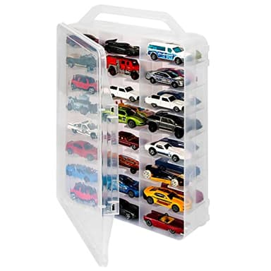 KISLANE Double Sided Storage Case for 48 Toy Cars, Matchbox Cars, Portable Transparent Storage Case with 48 Compartments, Case Only (Transparent)… - Image 2