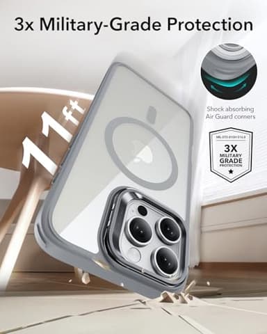ESR for iPhone 16 Pro Max Case, Compatible with, Military-Grade Protective Case, Built-in Stash Stand Phone Case, Scratch-Resistant Back Cover, Classic Series, Clear Grey - Image 8