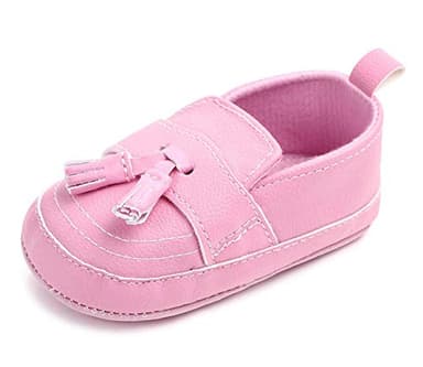 LONSOEN Baby Girls Boys Loafers Prewalker Moccasin Crib Shoes,BAY210 Pink 12-18 Months Infant - Image 1