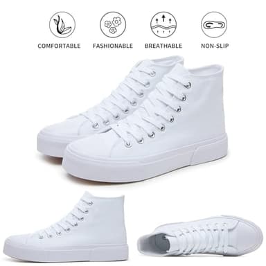 hash bubbie High Top Sneakers for Women Classic High Tops Canvas Shoes Lace up Women's Fashion Sneaker(White Mono,US9W/US7M) - Image 3