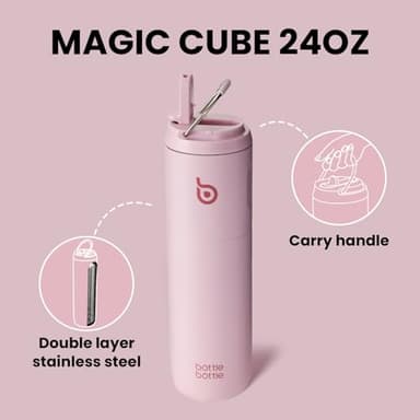BOTTLE BOTTLE Insulated Water Bottle 24oz with Straw Lid and Handle for Sports Travel Gym Stainless Steel Water Bottles Double-Wall Vacuum Metal Leak Proof BPA-Free (Light Pink) - Image 3