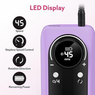 Nimmu Portable Nail Drill Professional, 45000RPM Electric Nail File for Acrylic Nail Remove Gel Polish, Rechargeable Nail Drill Machine with 11 Bits Kit for Manicure Salon Home (Purple) - Image 2