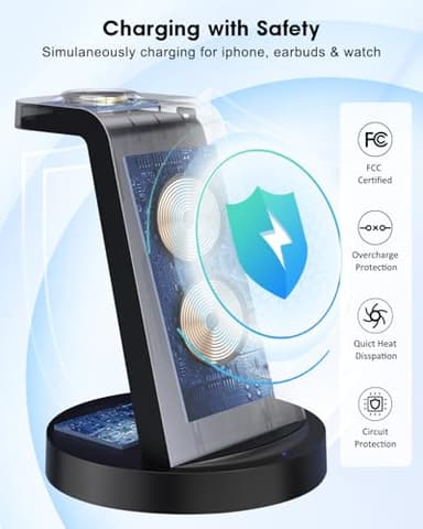 3 in 1 Charging Station for Apple Device, Wireless Charger for iPhone 16e 16 15 14 13 12 11 Pro Max & Apple Watch iwatch- Charging Stand Dock for AirPods - Image 4