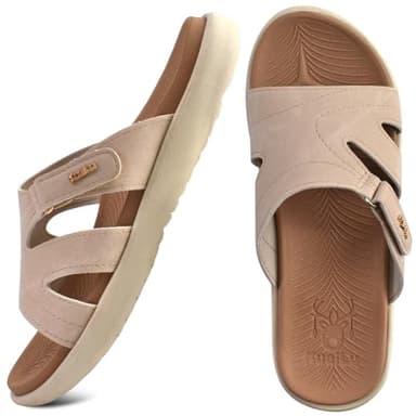 KuaiLu Womens Fashion Orthotic Slides Ladies Lightweight Athletic Yoga Mat Walking Sandals Slip On Thick Cushion Recovery Slippers Sandles Comfortable Plantar Fasciitis Arch Support Tan Beige Size 9 - Image 2