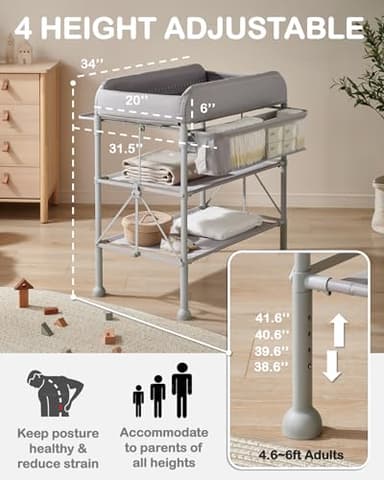 BEKA Diaper Changing Station, Portable Changing Table for Baby, Waterproof, Folding Portable Changing Station, Adjustable Height w/Organizer, Mobile Nursery Diaper Changing Table for Baby, Newborn - Image 2