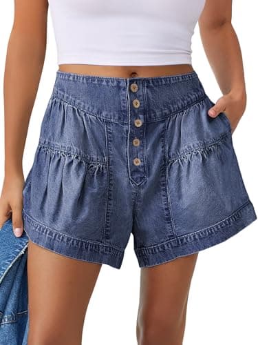 ANRABESS Women's Denim Shorts Summer Baggy High Waisted Flowy Wide Leg Buttons Pleated Casual Jean Shorts 2025 Fashion Skorts Blue X-Large - Image 1