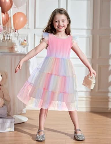 Arshiner Toddler Tulle Dress Girls Rainbow Tutu Dresses Ruffle Tiered Swing Twirly Summer Sundress 4T - Image 2