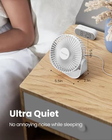 Gaiatop USB Desk Fan, 3 Speeds Strong Airflow, 5.5 Inch Portable 90° Rotate Quiet Cooling, Small Personal Table Fans for Bedroom Home Office Travel White - Image 3