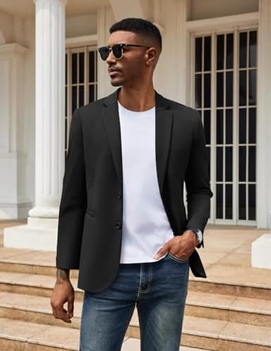 COOFANDY Men's Casual Knit Blazer Suit Jacket Stretch Sport Coats Regular Fit Black - Image 4