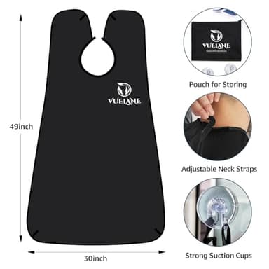 VUELANE Beard Bib Beard Apron, Beard Bib Hair Catcher for Men Shaving, Non-Stick Beard Bib Apron for Men with Strong Suction Cups, Gifts for Men Husband, Grooming Kit for Men - Black - Image 2