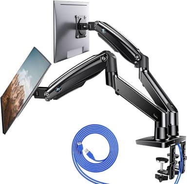 HUANUO Dual Monitor Stand for 13 to 40 inch, Premium Dual Monitor Mount with USB, Height Adjustable Monitor Stand for 2 Monitors, VESA Mount with Clamp/Grommet Base, Each Arm Hold up to 26.4lbs, HNDS7 - Image 1