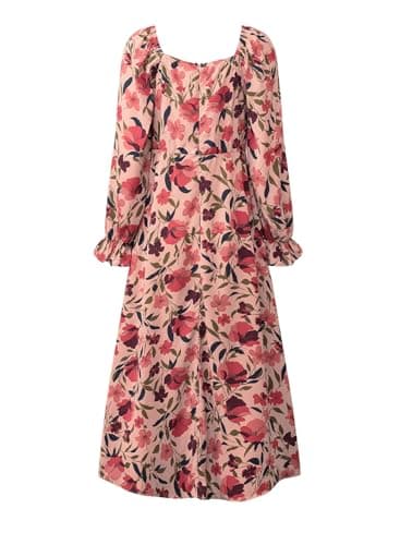 BLENCOT Womens Floral Square Neck Long Sleeve Dress Side Split Thigh Tie Front Flowy Boho Maxi Dresses Red Flroal Printed XL - Image 6