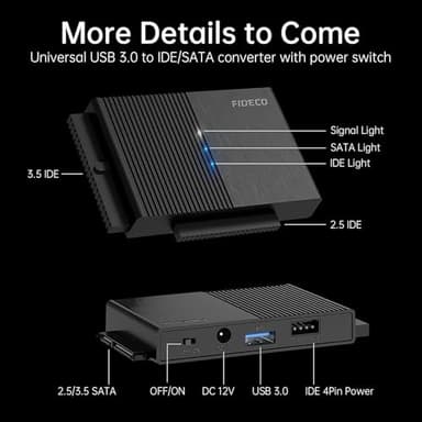 FIDECO USB 3.0 to SATA or IDE Adapter, Hard Drive Adapter Cable Universal for 2.5/3.5 inch SATA HDD/SSD & IDE HDD with 12V Power Adapter - Image 7