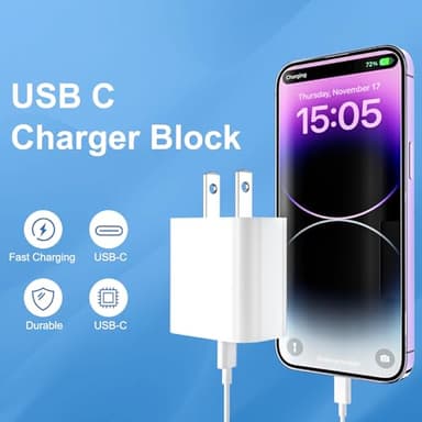 USB C Charger Block, 2Pack for iPhone 16 Fast Charging Plug for Apple 20W Type C Power Adapter Plug Box for iPhone 16 15 14 13 12 11 Pro Max XS X XR SE Plus, for iPad USBC Wall Charge Cube Brick - Image 3