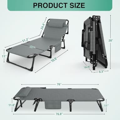 Suteck Folding Camping Cot, All-in-One Portable Outdoor Cot Heavy Duty Sleeping Bed for Adults Camp Bed Cots Build in Pilllow Mattress for Home Office Nap Beach Travel, Grey - Image 7