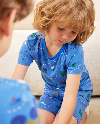 babee Reshinee Bamboo Viscose Toddler Car Pajamas Boys Girls Kids Cool Short Summer Pjs Pyjamas Set 5-6Y Blue Tractor 2pcs Sleepwear Jammies - Image 6