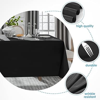 VidaFete 90 * 156inch 2pack Rectangle Table Cloth Polyester, Stain Wrinkle Resistant Dining Table Cover for Kitchen Dinning Party Wedding Rectangular Tabletop Buffet Decoration(Black) - Image 3