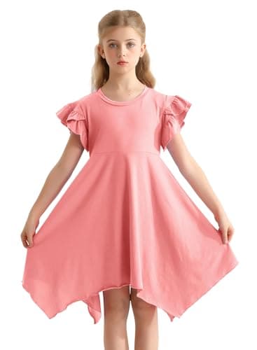 Alakuoti Girls Pink Dress Spring Cotton Solid Color Casual Dresses Cute High Low Swing Easter Beach Party Wear Girls Dresses Size 8 - Image 4