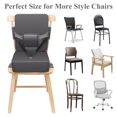 TOTIDYH Toddler Booster Seat for Dining Table, Non-Slip Kitchen Chair Booster Seat with Backrest and Adjustable Straps, Portable PU Waterproof Travel Baby Booster Increasing Cushion - Image 7