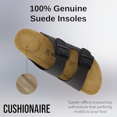 CUSHIONAIRE Lane Cork Footbed Mens Sandals, Adjustable Buckle Comfort Slides for Men, Genuine Leather Insole Summer Sandals Men Footwear, BLACK 12 - Image 3