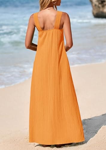 PRETTYGARDEN Womens 2025 Casual Long Summer Dresses Sleeveless Strappy Loose Flowy Beach Vacation Maxi Dress with Pockets (Orange Yellow,X-Large) - Image 2