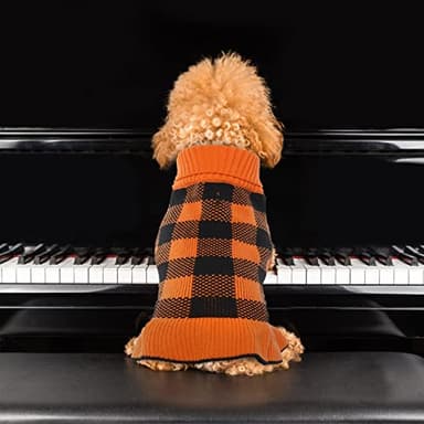 LeLePet Dog Sweater Dress - Turtleneck Pullover Knitwear, Warm Plaid Halloween Sweater for Small to Large Dogs, Yorkies, Orange, M - Image 4