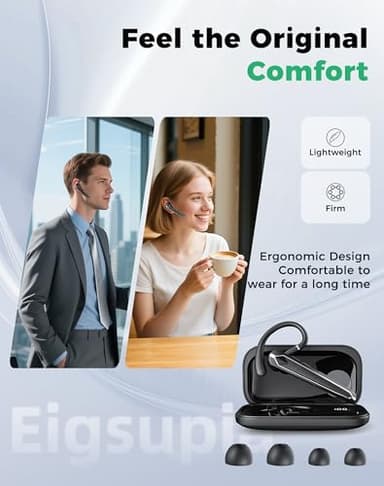 Eigsupia Bluetooth Headset V5.4, Wireless Bluetooth Earpiece with USB Dongle and Charging Case, Hands Free Noise Canceling Headphones with Dual-Mic for Computer Cell Phones Trucker Home Office Work - Image 3