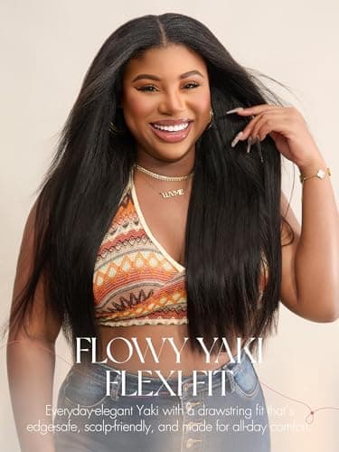 LUVME HAIR Half Wig Yaki Straight Flexi-Fit Invisi 3 in 1 Wigs Flip Drawstring Wig 200% Density Glueless Wigs 100% Human Hair Natural Black Ready to Go Headband Wig for Women 18 Inches - Image 3