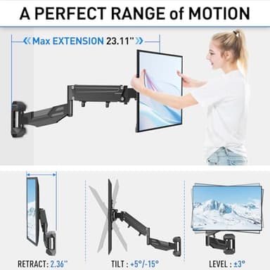 MOUNTUP Height Adjustable TV Wall Mount for 26-55 Inch TVs, Gas Spring Full Motion Articulating TV Bracket with Smooth Swivel Tilt & Safe Corner Installation, 400x400mm VESA, 11-66 lbs, Matte Black - Image 5