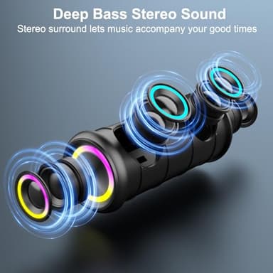 Portable Bluetooth Speaker, Bluetooth 5.4 Wireless Speaker with 20W HD Loud Stereo Sound, 15H Playtime, IP7 Waterproof, LED Lights, TWS Pairing, Built-in Mic, for Outdoor, Home, Party, Beach, Gift - Image 2