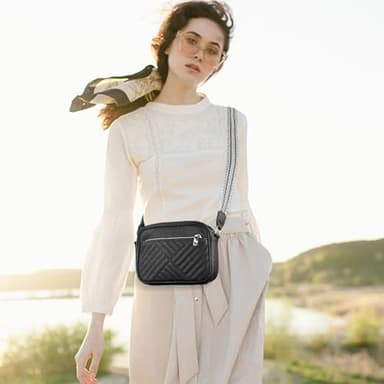 Horsecret Small Crossbody Purse Quilted Crossbody Bag for Women Small Shoulder Handbag Black - Image 2