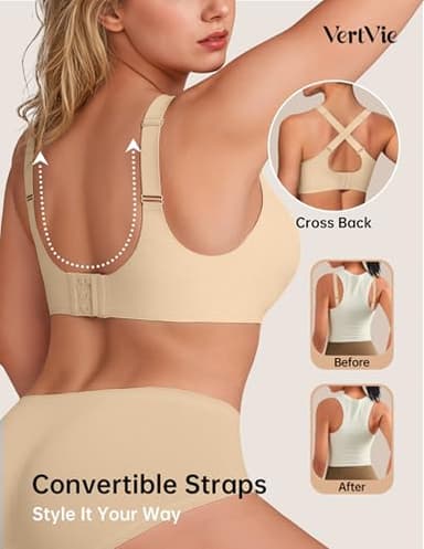 Vertvie Plus Size Full Coverage Wireless Supportive Comfortable Bra Back Fat Smoothing Wirefree Bras for Large Breasted Women(Warm Amber,XX-Large) - Image 3
