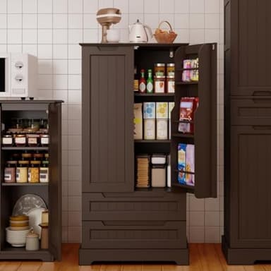 Gizoon Kitchen Pantry Storage Cabinet with Drawers Freestanding Bathroom Storage Cabinets with Doors and Shelves, 47" Small Wooden Food Pantry Cabinet for Dining Room Craft Room, Dark Brown - Image 8