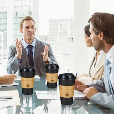 Lamosi 16 oz Coffee Cups 50 Pack, Disposable Coffee To Go Cups with Lids, Stir Sticks and Sleeves, 16 oz Black Hot Paper Cup for Home, Travel, Office - Image 2