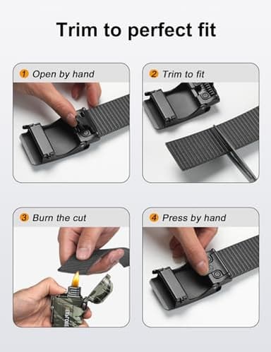JUKMO Men's 1.5" Nylon Ratchet Belt, Casual Web Click Tactical Belt with Slide Buckle for Jeans, No Holes Adjustable Trim to Fit(Grey,Large) - Image 8