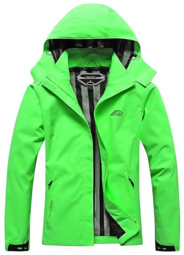Women's Waterproof Raincoat Lightweight Rain Jacket Detachable Hood Travel Outdoor Fluorescent Green M - Image 1