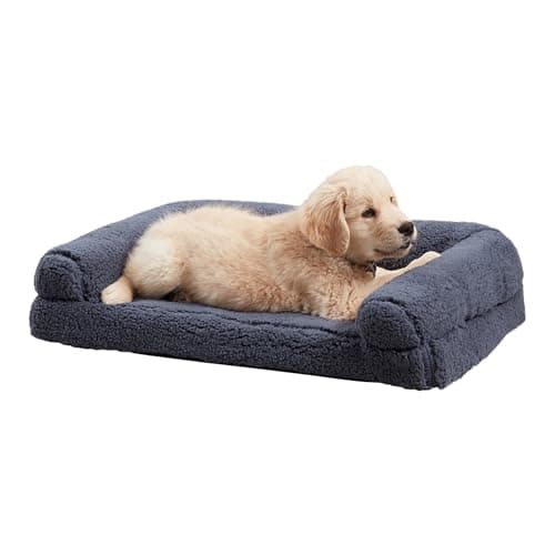 Happy Hounds Millie Sherpa Sofa Style Dog Bed with Removable Cover, Medium, Prussian Blue - Image 1