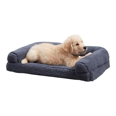 Happy Hounds Millie Sherpa Sofa Style Dog Bed with Removable Cover, Medium, Prussian Blue - Image 1