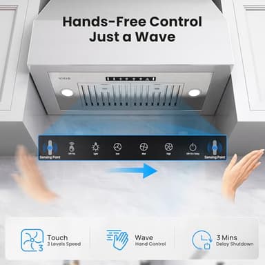 VIKIO HOME Range Hood Insert 30 Inch, 980 CFM Built-in Kitchen Vent Hood, Ducted/Ductless Convertible, Stainless Steel Range Hood with Gesture & Touch Control, Kitchen Hoods for Over Stove - Image 4