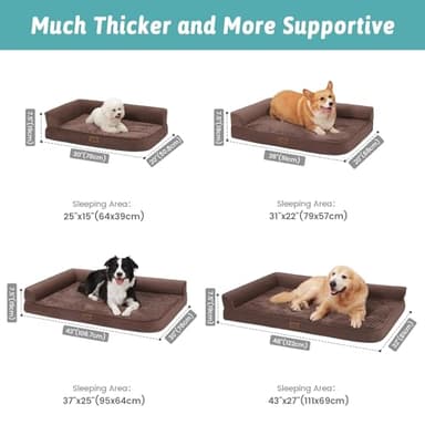 COZY KISS Orthopedic Dog Beds for Extra Large Dogs, XXL Pet Couch for XLarge Dog, Big Supportive Foam Bolster Sofa with Waterproof Lining Cover, Anti-Slip, Washable, L Shape, 48x32x7.5 in, Brown - Image 3