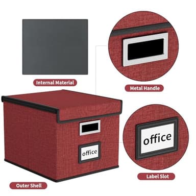 Huolewa Upgraded File Storage Organizer Box with lid, Decorative Small File Oragnizer Box for Hanging File, Linen Filing Box Cabinet with Plastic Slides for Office/Decor/Home Organization - Image 4