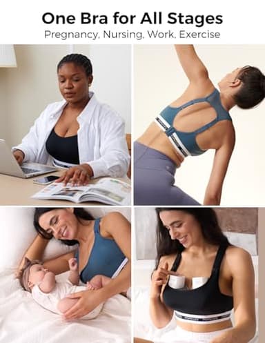 Momcozy Nursing Bras for Breastfeeding, FB011 Low-Impact Nursing Sports Bra Support Maternity Pregnancy Padded Wireless Bralette Black - Image 3