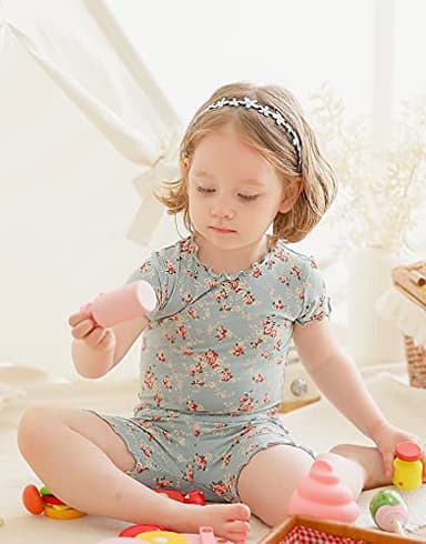 Vaenait Short Sleeve Summer Sleepwear Pajamas 2pcs Set Shirring Lacy Blue-Short M - Image 2