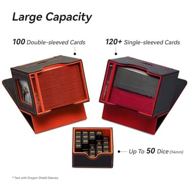 Mage Tech Card Deck Box for MTG Commander - Patented Design, Commander Display, Fits 100 Double-Sleeved Cards, 35pt Card Brick & Dice Tray - Grey/Orange - Image 3