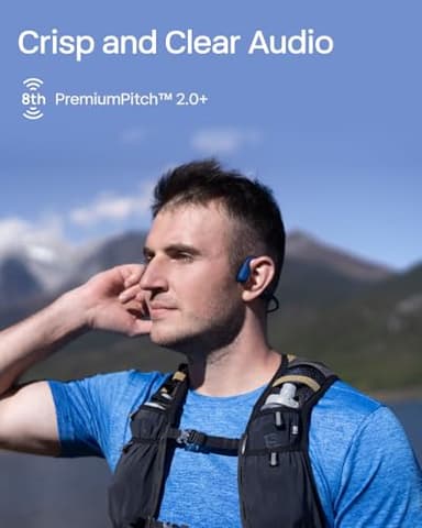 SHOKZ OpenRun with USB-C Charging - Open-Ear Bluetooth Bone Conduction Sport Headphones - Sweat Resistant Wireless Earphones for Workouts and Running - Built-in Mic, with Hair Band - Standard - Blue - Image 6