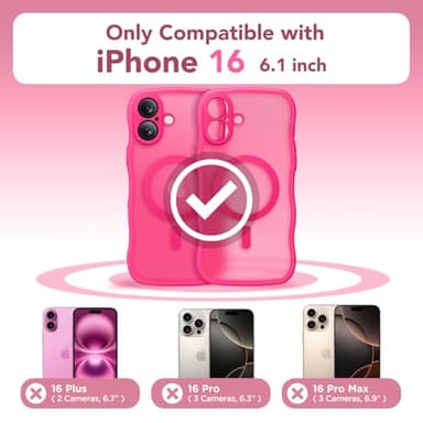 CAPRARO for iPhone 16 Case for Women Girls, Upgraded [Full Camera Protection] [Compatible with MagSafe] Cute Wave Translucent Matte Phone Case for iPhone 16, Hot Pink - Image 2