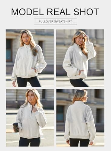 BLENCOT Half Zip Oversized Sweatshirts For Women Long Sleeve Fleece Trendy Cropped Pullover Workout Warm Tops With Pockets M Gray - Image 7