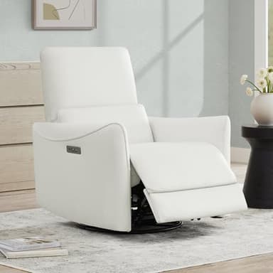 CHITA Power Recliner Chair Swivel Glider, FSC Certified Upholstered Faux Leather Living Room Nursery Reclining Sofa Chair with Lumbar Support, White - Image 2