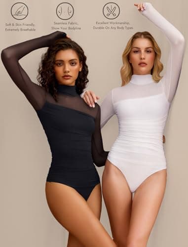 Avidlove Women Long Sleeve Bodysuit Turtle Neck Shapewear Body Suits Mesh One Piece Leotard Shirt Going Out Tops Fall Outfits - Image 3